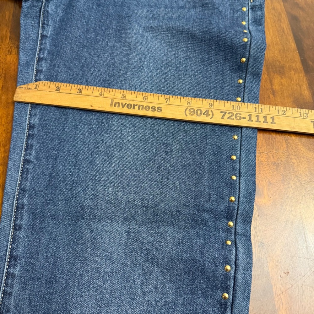 Express Embellished Straight Leg Jeans Medium Wash Studded EX010666 Women 6 - Picture 9 of 12
